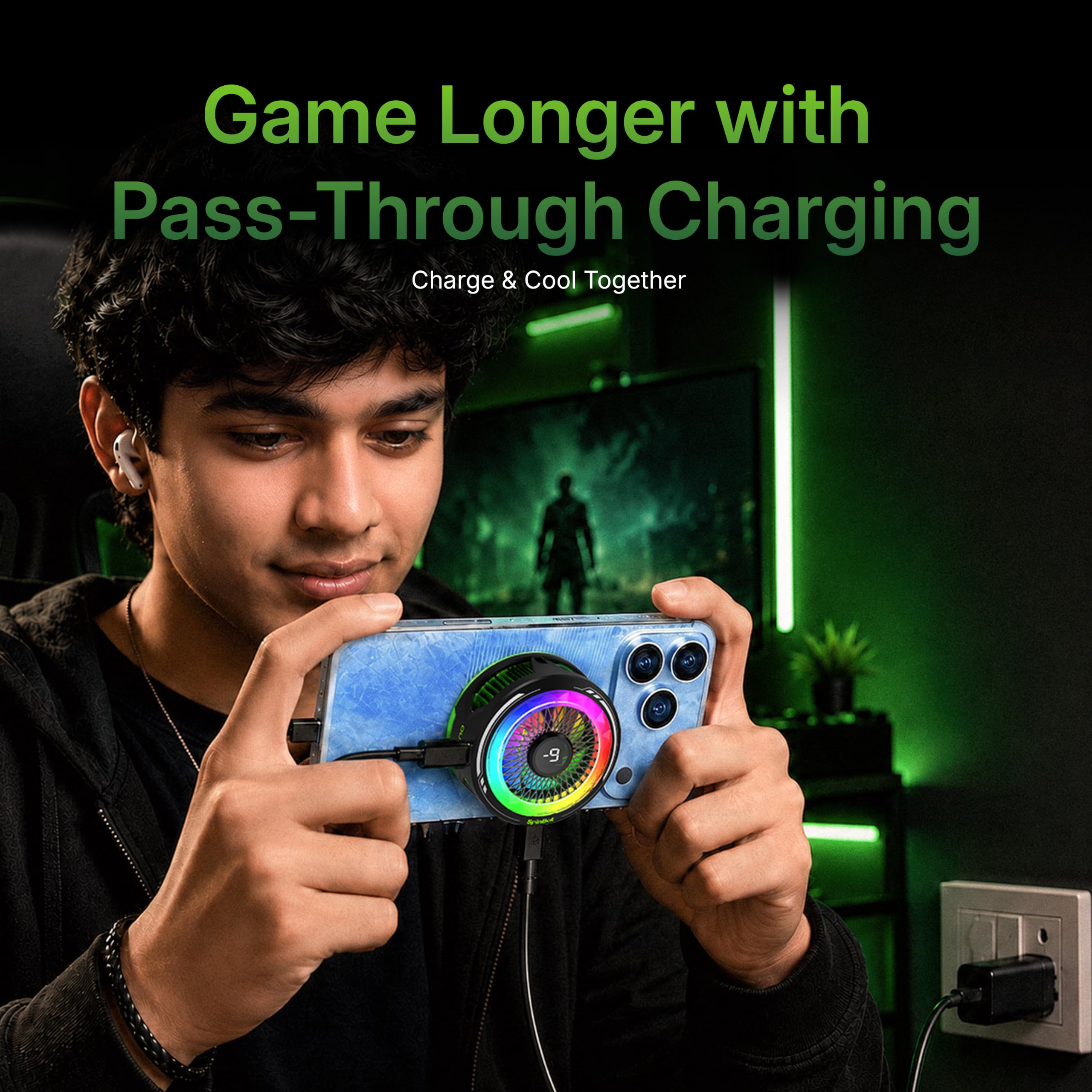 SpinBot IceDot Mag V2 Charge Magnetic Phone Cooler for Gaming | 20W Semiconductor Cooling | Pass-Through Charging | 5 Cooling Modes | Overclock Mode | RGB Temperature Display — Amazon image 3