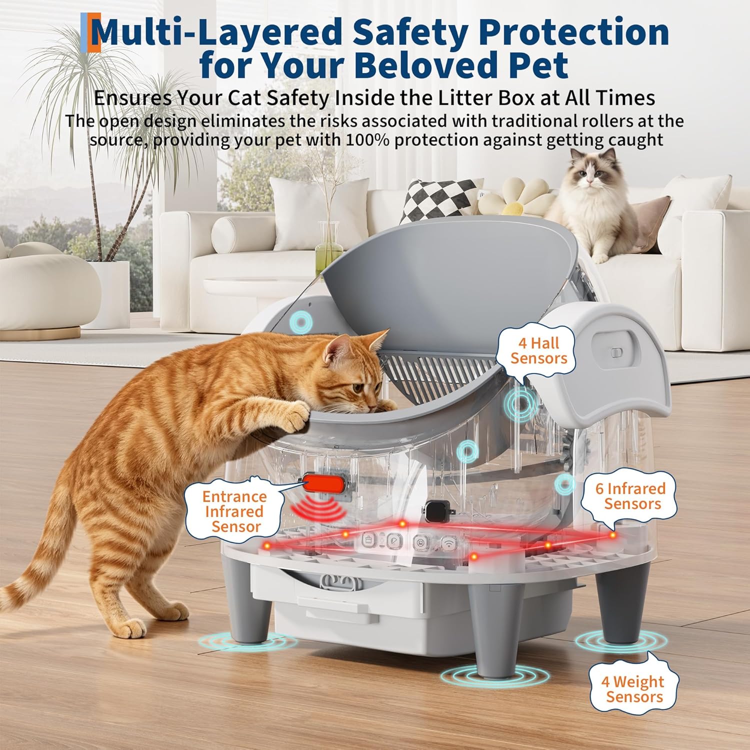 Automatic Cat Litter Box, Self-Cleaning Litter Box with Open-Top Design, 15-Layer Safety Protection System & Smart App Control, Electric Cat Litter Box with Adjustable Entry Height & Odor Control