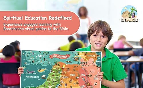 Miniatura 2 de Bible Story Map Póster (laminado)  Herramienta de aprendizaje cristiana educativa y apta para niños de 18 x 24 pulgadas para aulas, escuela en casa