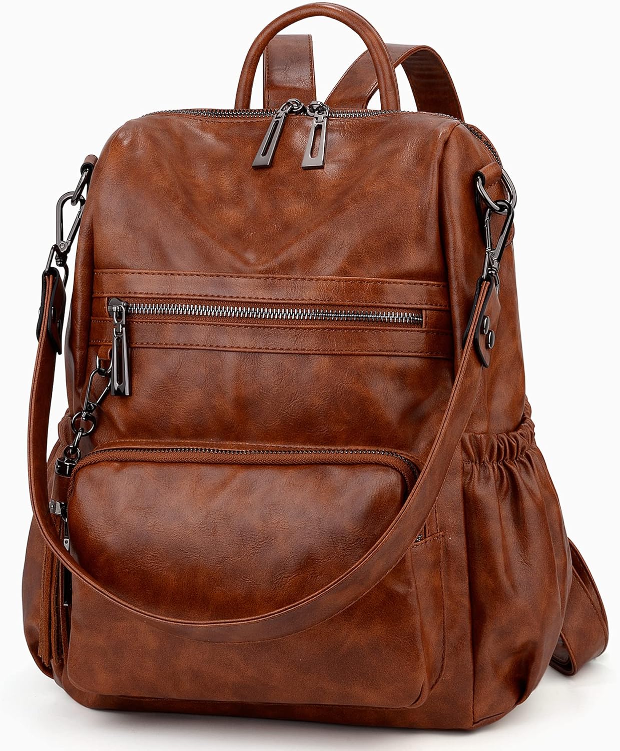 UTO Women Backpack Purse Leather Vegan Ladies Fashion Designer Rucksack Convertible Travel Shoulder Bag with Tassel - Image 6