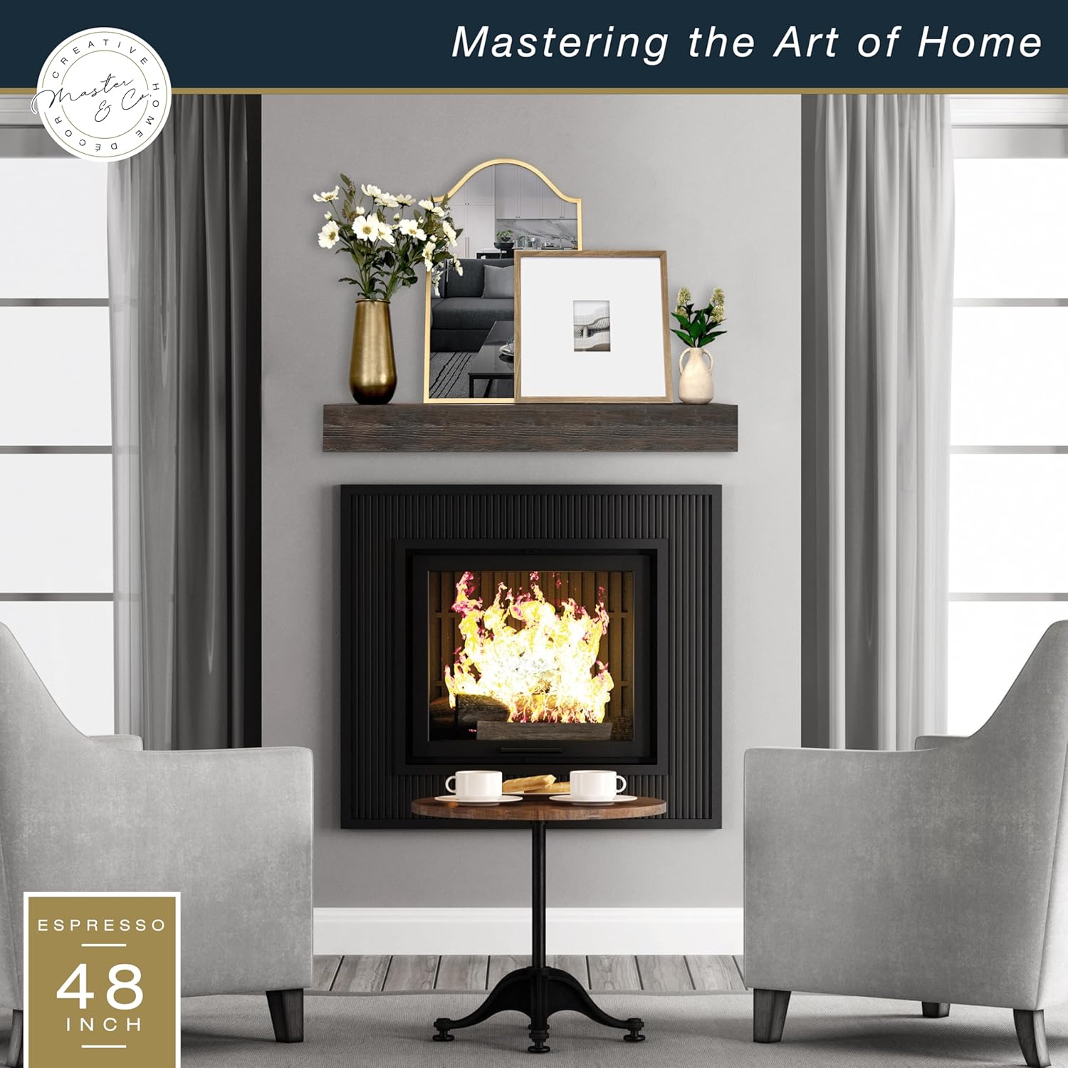 MCS Mantel used as a decorative shelf above a fireplace