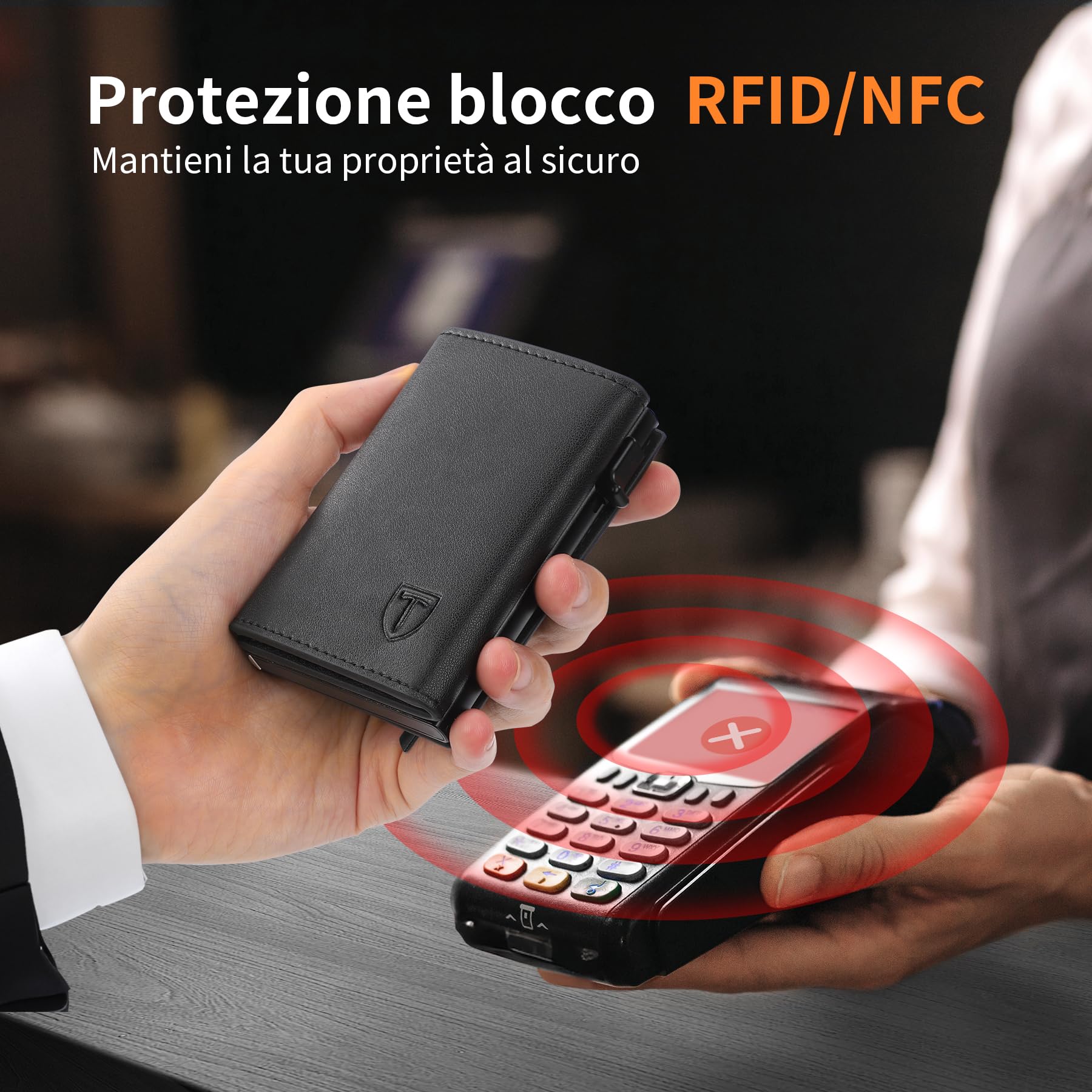 TENBST Portafoglio Uomo Slim, Portacarte in Pelle con Protezione RFID, Porta Carte di Credito Uomo Piccolo, Porta Tessere con Portamonete e Scomparti Banconote - Confezione Regalo