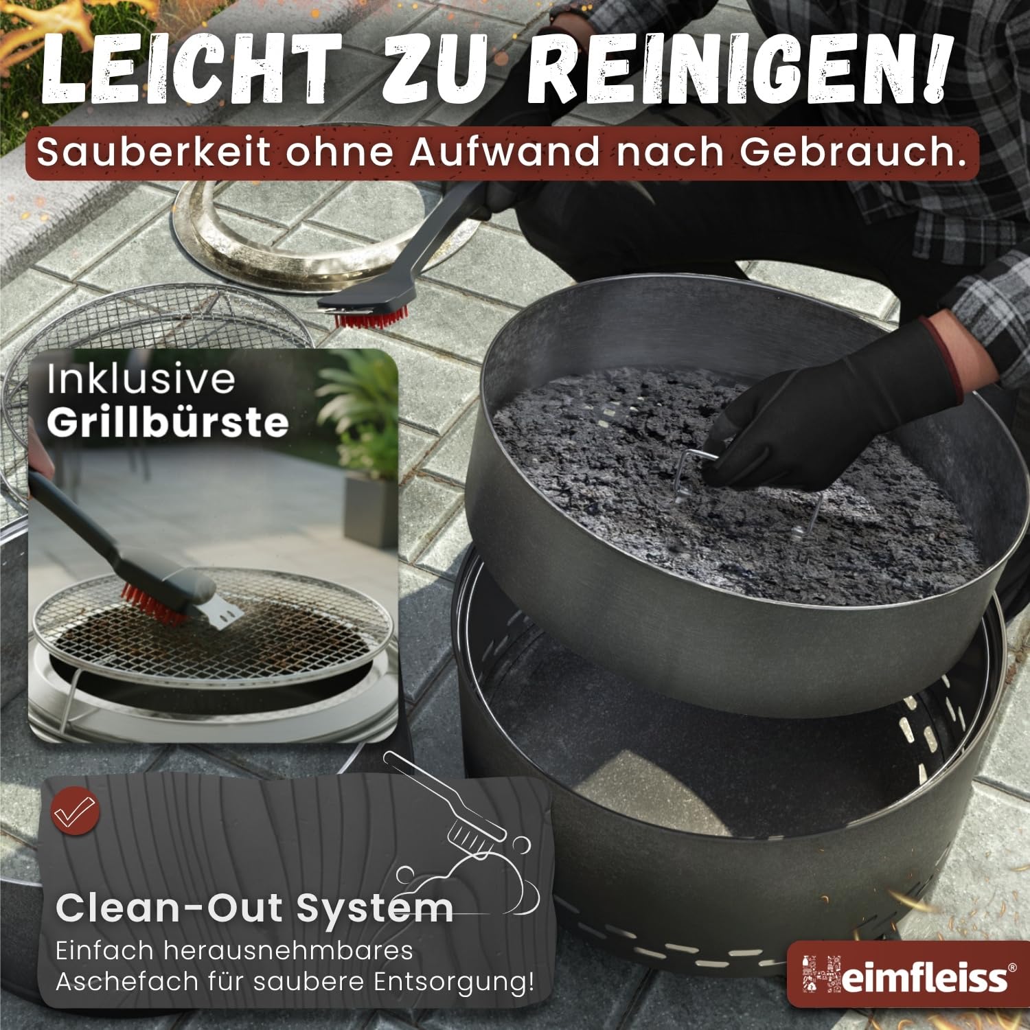 Heimfleiss® Rauchfreie Feuerschale Edelstahl Ø50cm Feuerkorb mit Grillrost für Garten Camping Balkon Terrasse