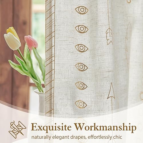 Miniatura 4 de Cortinas bohemias de lino dorado para sala de estar, no se transparentan, juego de tratamiento de ventana de mezcla de lino para dormitorio,