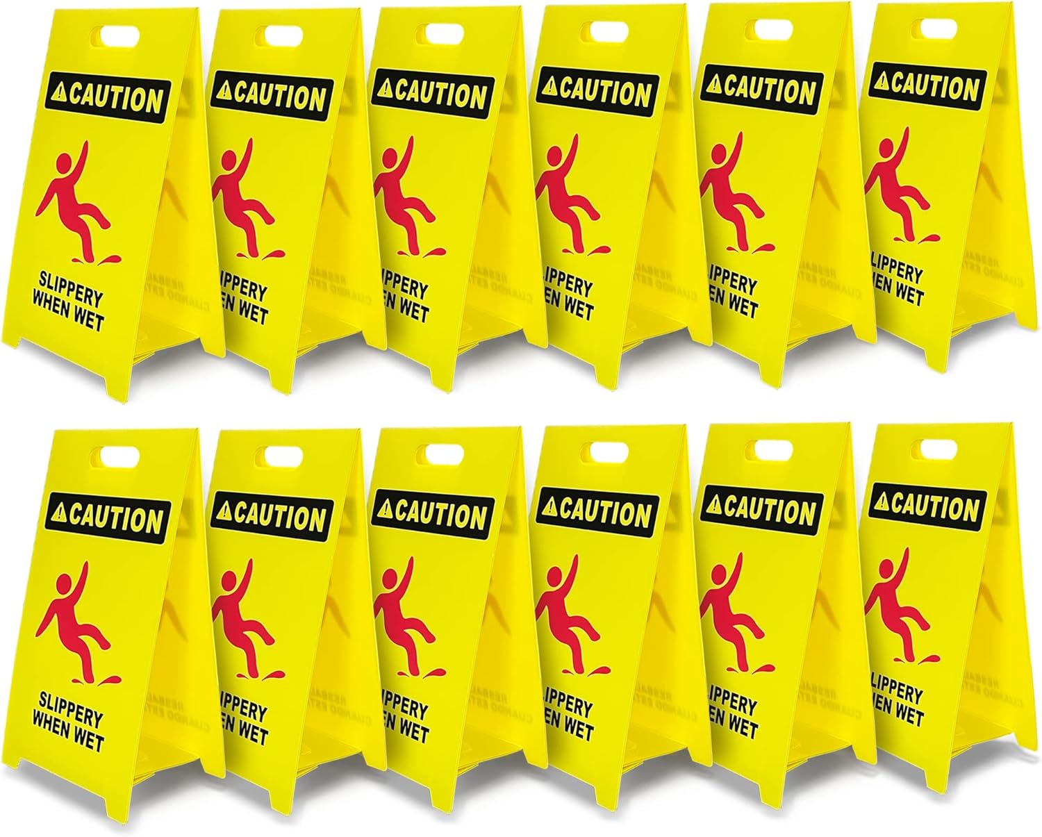 8 NET 12-Pack Caution Wet Floor Sign with Graphic, 19’’ height, durable corrugated plastic, double-sided English/Spanish Wet floor Caution Stand for indoors and outdoors, Avoid Fall & Slip Accident