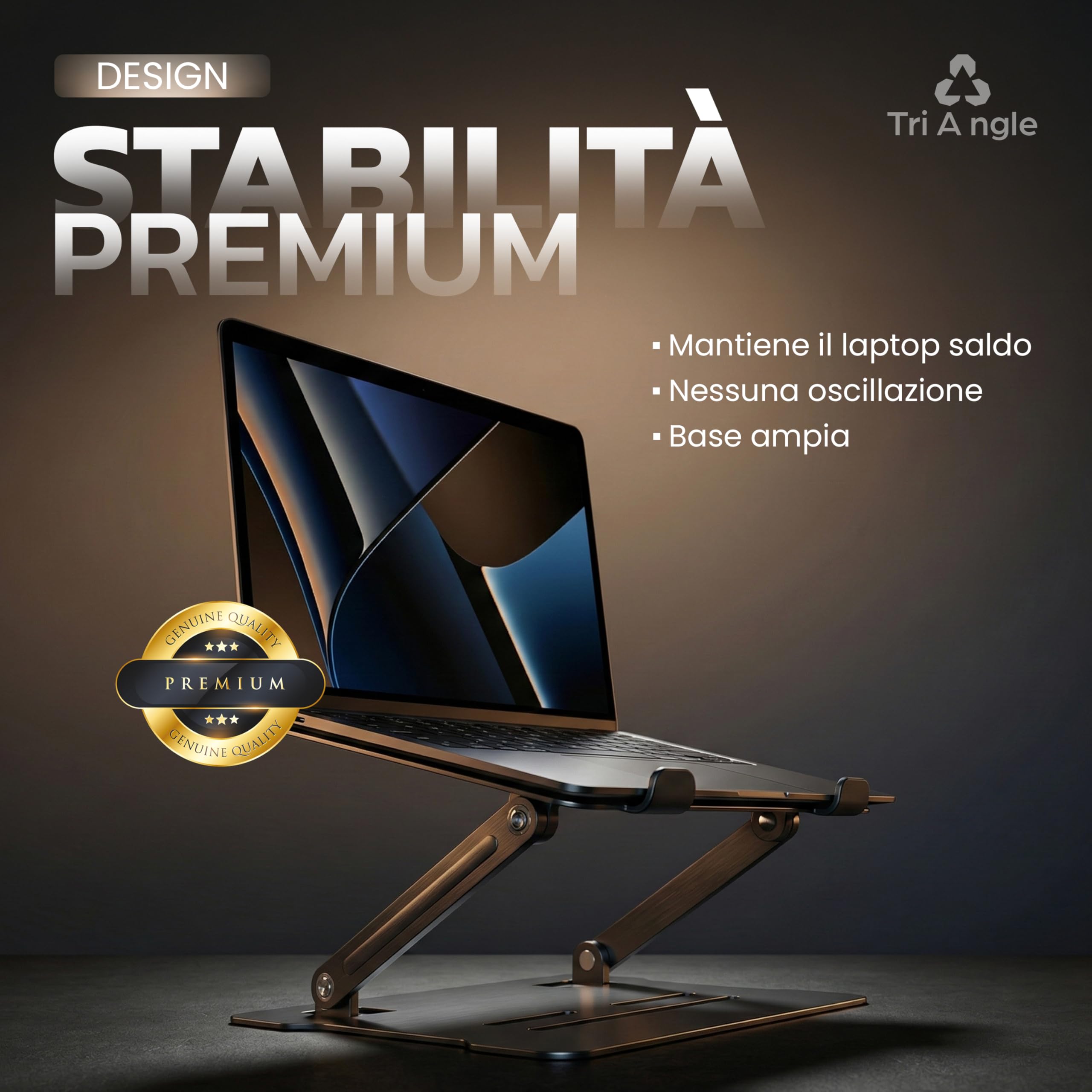 Generico Supporto Pc Portatile Regolabile 90–180° In Acciaio Al Carbonio E Abs – Compatibile Fino A 15,6" – 25×21,5 Cm