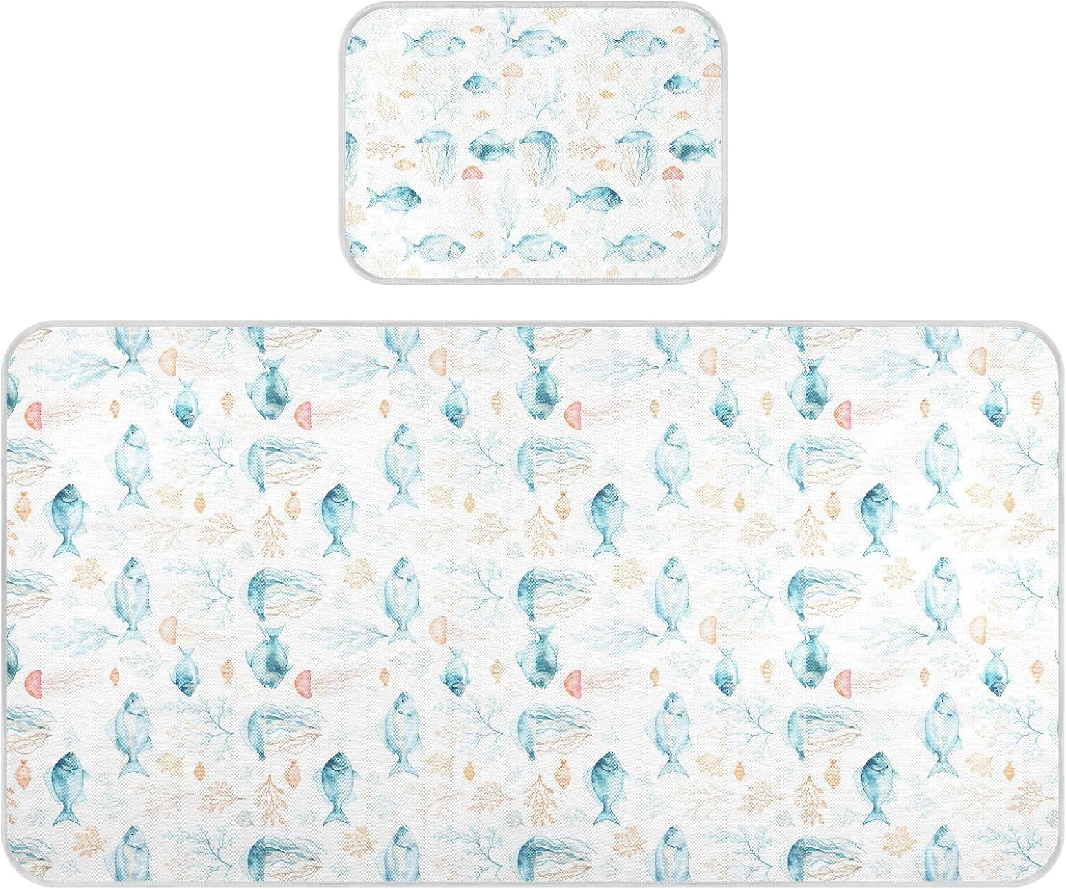 Baby Cooling Mat Marine Life Watercolor Ice Silk Breathable Mesh Summer Crib Mattress Pad with Pillowcase, Soft Cooling Sleeping Surface for Infant & Toddler, 52"x28"