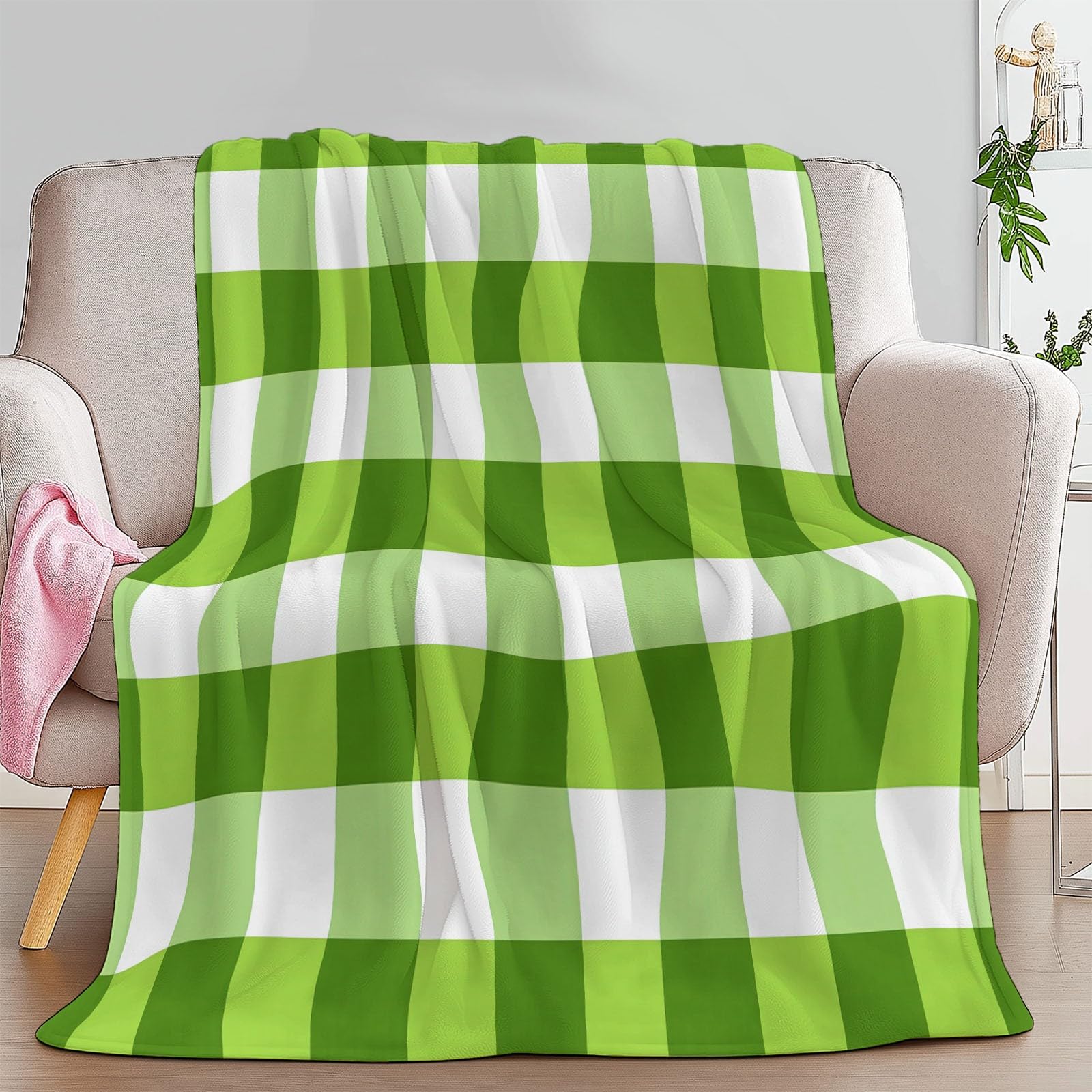 Koc polarowy z zielonymi wzorami geometrycznymi obrazami 220 x 240 cm miękki ciepły koc na sofę, narzuta na łóżko, narzuta na łóżko, na wszystkie pory roku