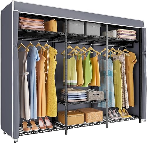 VIPEK V30C Coverd Clothes Rack, Heavy Duty Clothing Rack with Oxford Fabric Cover, Portable Closet with Adjustable Shelves & Hang Rods, Freestanding