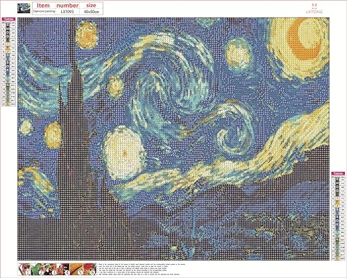 Miniatura 2 de LXTONG Van Gogh - Kit de pintura de diamantes de cielo estrellado 5D, juego completo de pintura de diamantes redondos de noche estrellada, puntos de