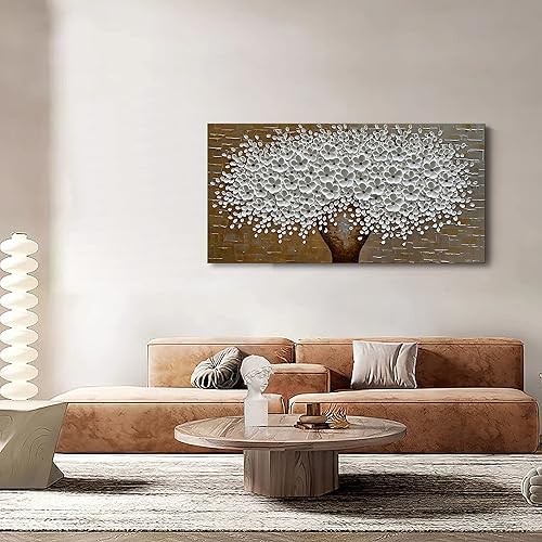 Miniatura 6 de Epicler pintura al óleo de flores blancas pintada a mano, contemporánea, abstracta, decoración para el hogar, pintura de arte decorativo de pared,