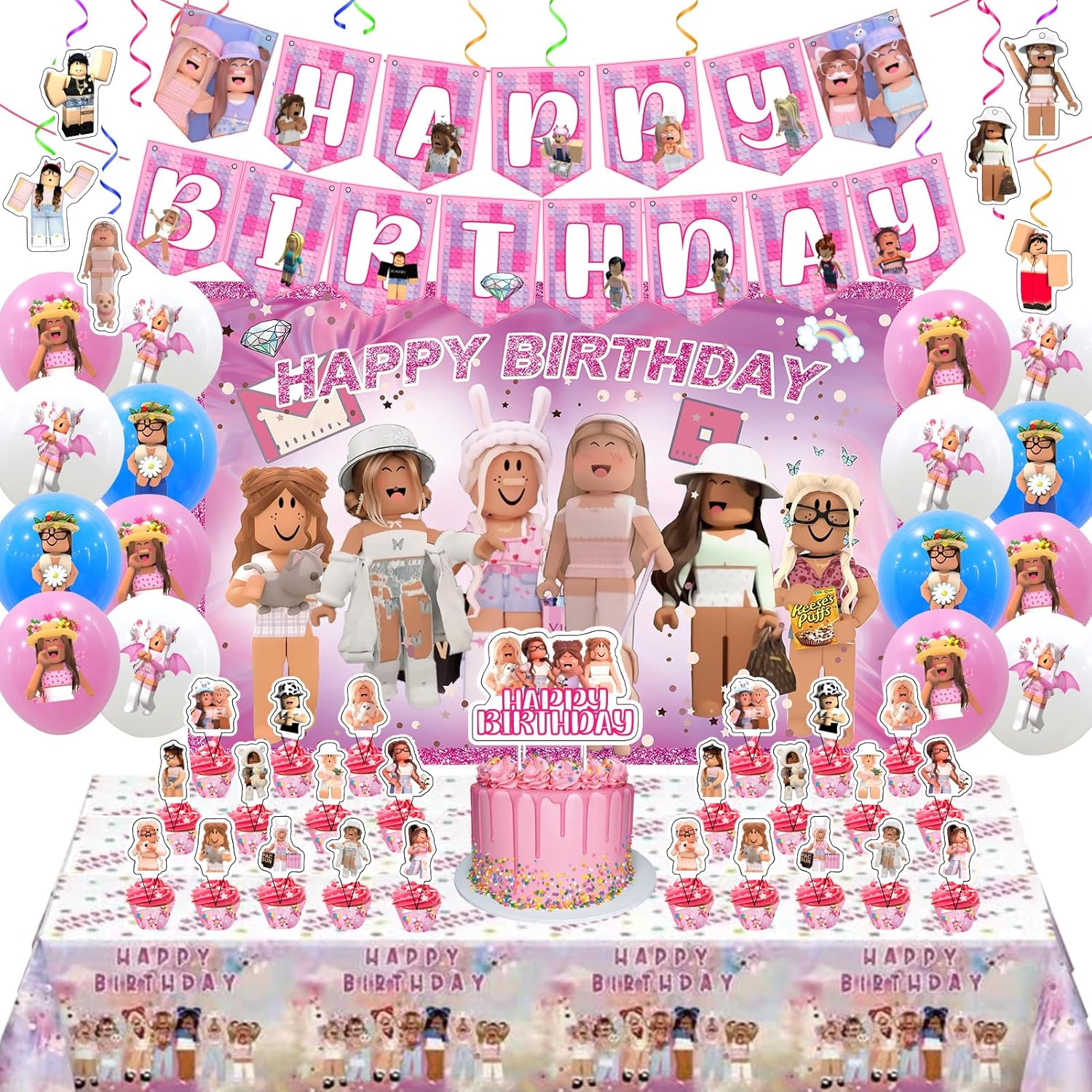 Birthday Party Decorations – Theme Children’s Party Supplies Included Happy Birthday Banner, Backdrop, Hanging Swirls, Tablecloth, Cupcake Cake Toppers, Latex Balloons Birthday Party Decorations – Theme Children’s Party Supplies Included Happy Birthday Banner, Backdrop, Hanging Swirls, Tablecloth, Cupcake Cake Toppers, Latex Balloons