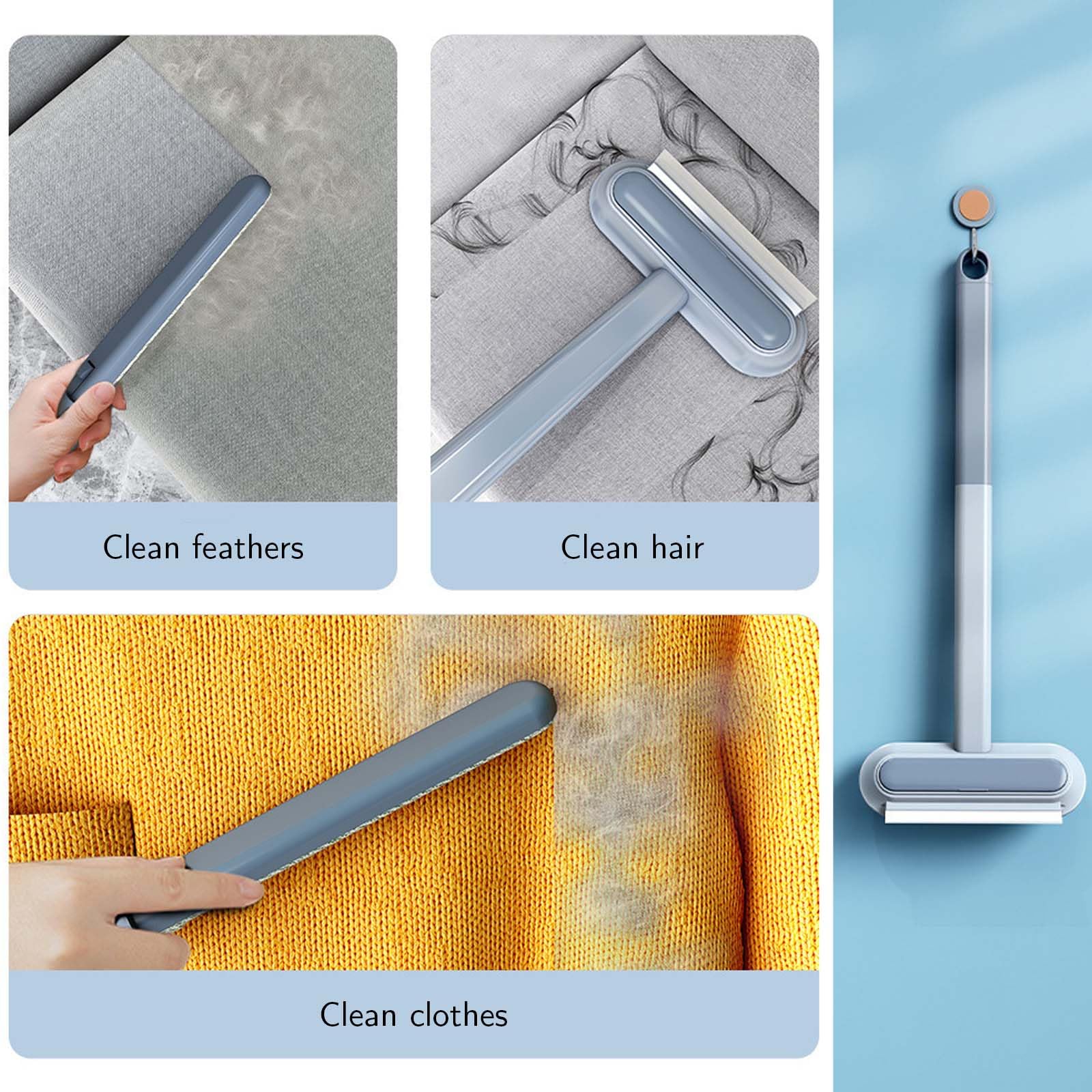 2 Pièces Brosse Anti Poils Animaux 4 en 1, Pet Hair Remover Livré avec 2 Crochets, Réutilisable Brosse Tapis, Brosse Vetement Anti Poils pour Canapé,Tapis, Vêtements, Literie (Bleu)