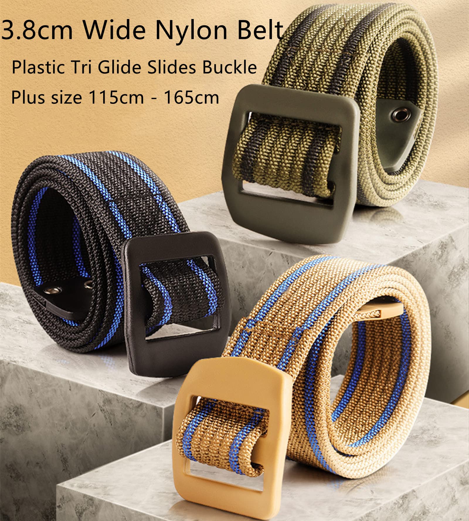 Cinturones para Hombres Cinturón Trenzado, Cinturones for Hombres y Mujeres, cinturón de Lona de Nailon Militar táctico con Hebilla de plástico, Paquete de 2(Green/Black+Green/Blue,165CM/65)
