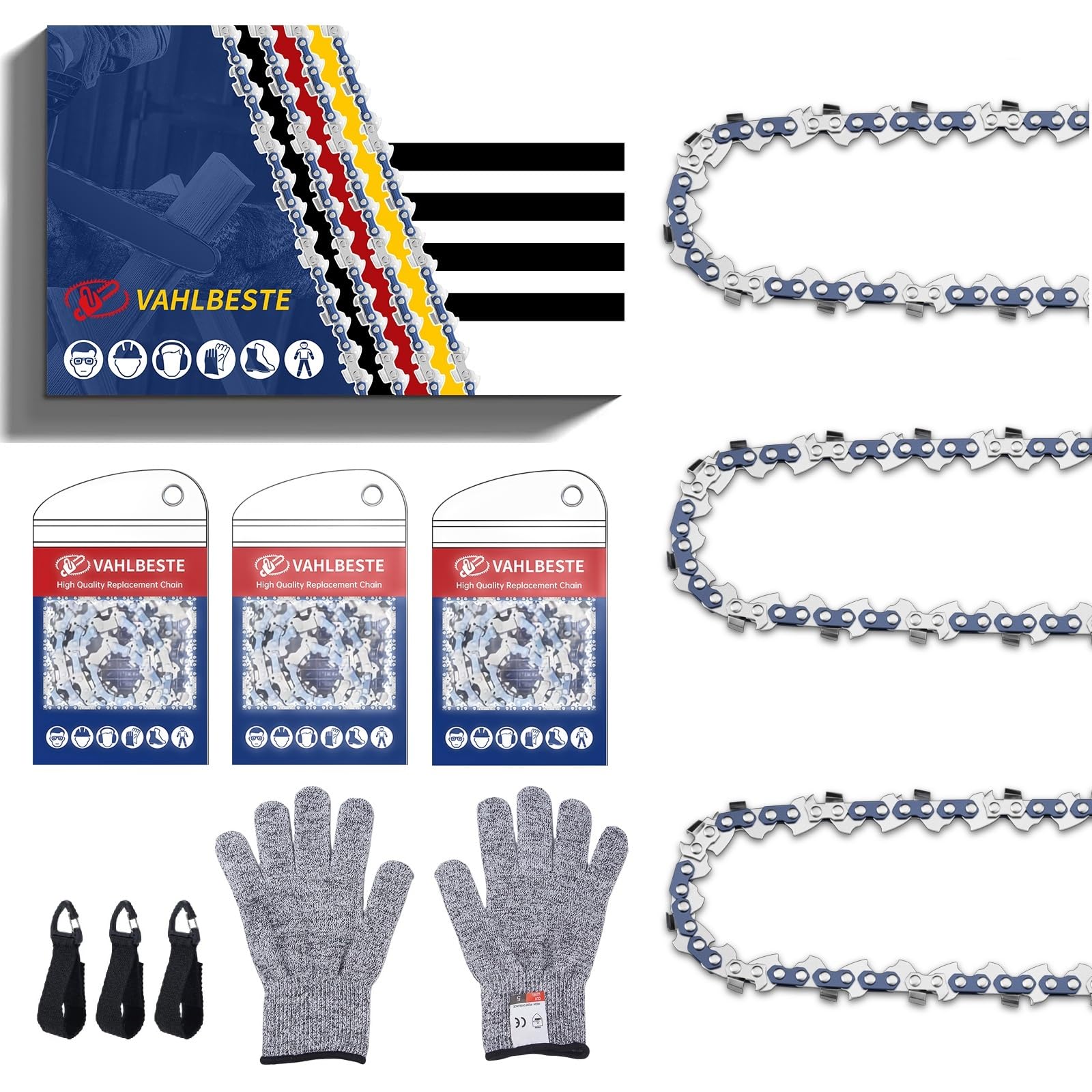 Lot de 3 Chaîne de Tronçonneuse .325"LP 76 maillons 1,5 mm, Chaine Tronconneuse pour Guide Tronconneuse 50 cm, Avec 3 Boucle, Compatibles avec CS4500, HYC6220X, CS4500, CS5200, FX-KS262,DY36
