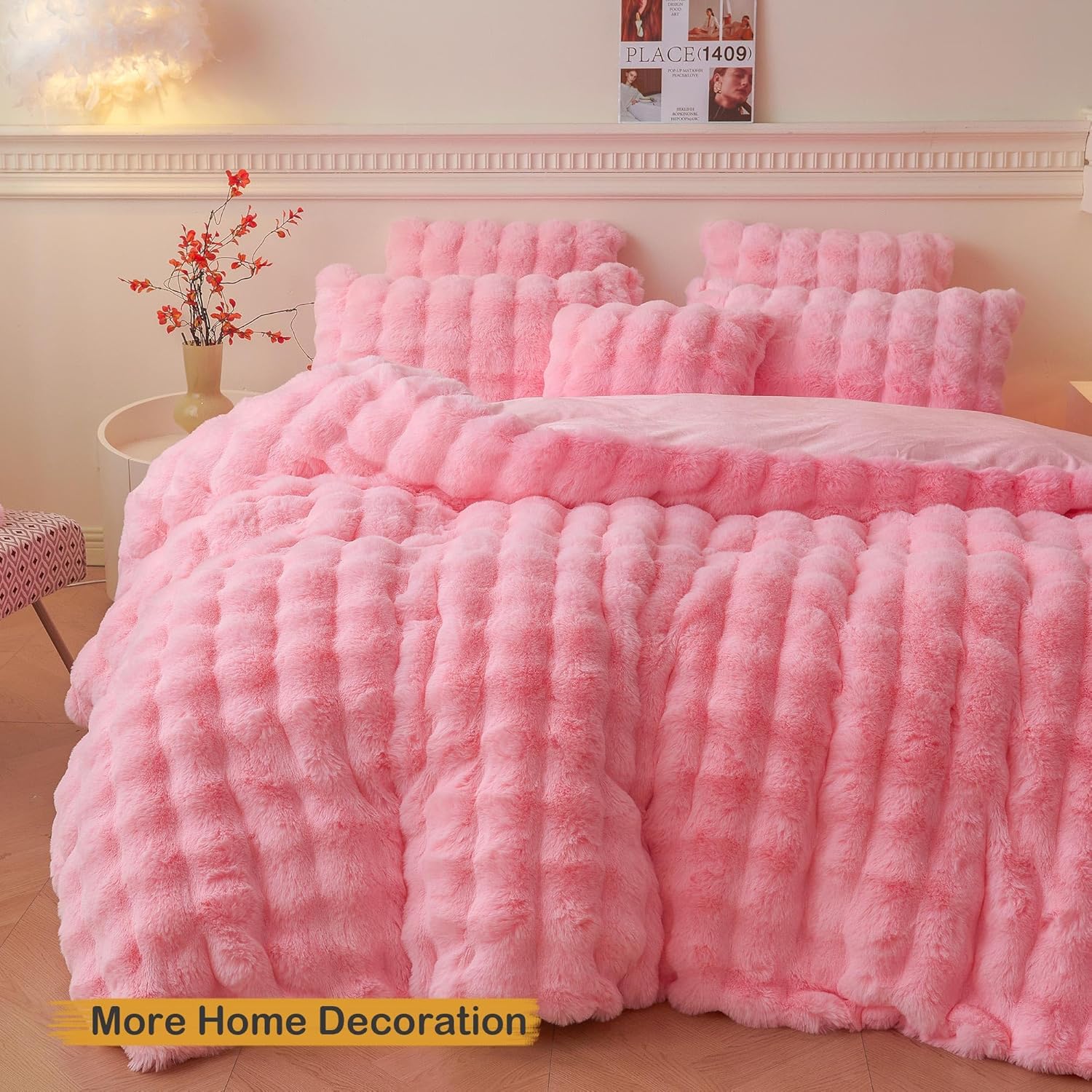 LIFEREVO Pack of 2 Fluffy Faux Rabbit Fur Pillowcases, Elegant Cute Plush Shaggy Bubble Bed Pillow Cases Standard Size with Zipper Closure, Home Decorative Furry Fuzzy Long Pillow Shams 20x26, Pink - Image 7