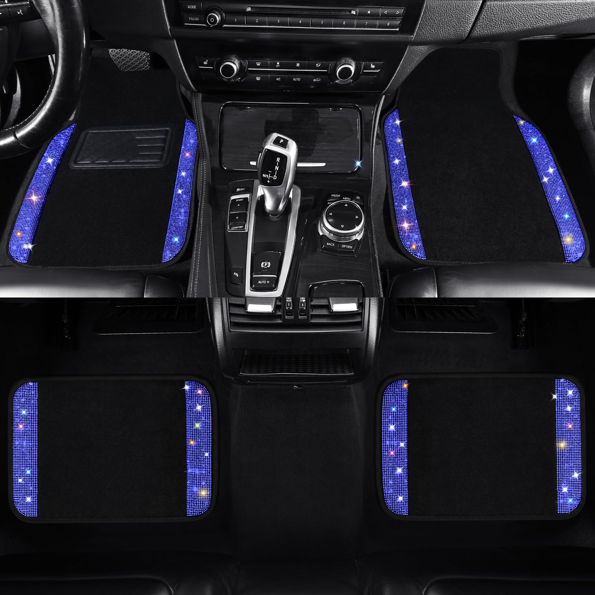 VarCozy Shining Rhinestones Floor Mats for Cars Sparkly Glitter Crystal Car Floor Mats with Anti-Slip Heel Pad for — view 2