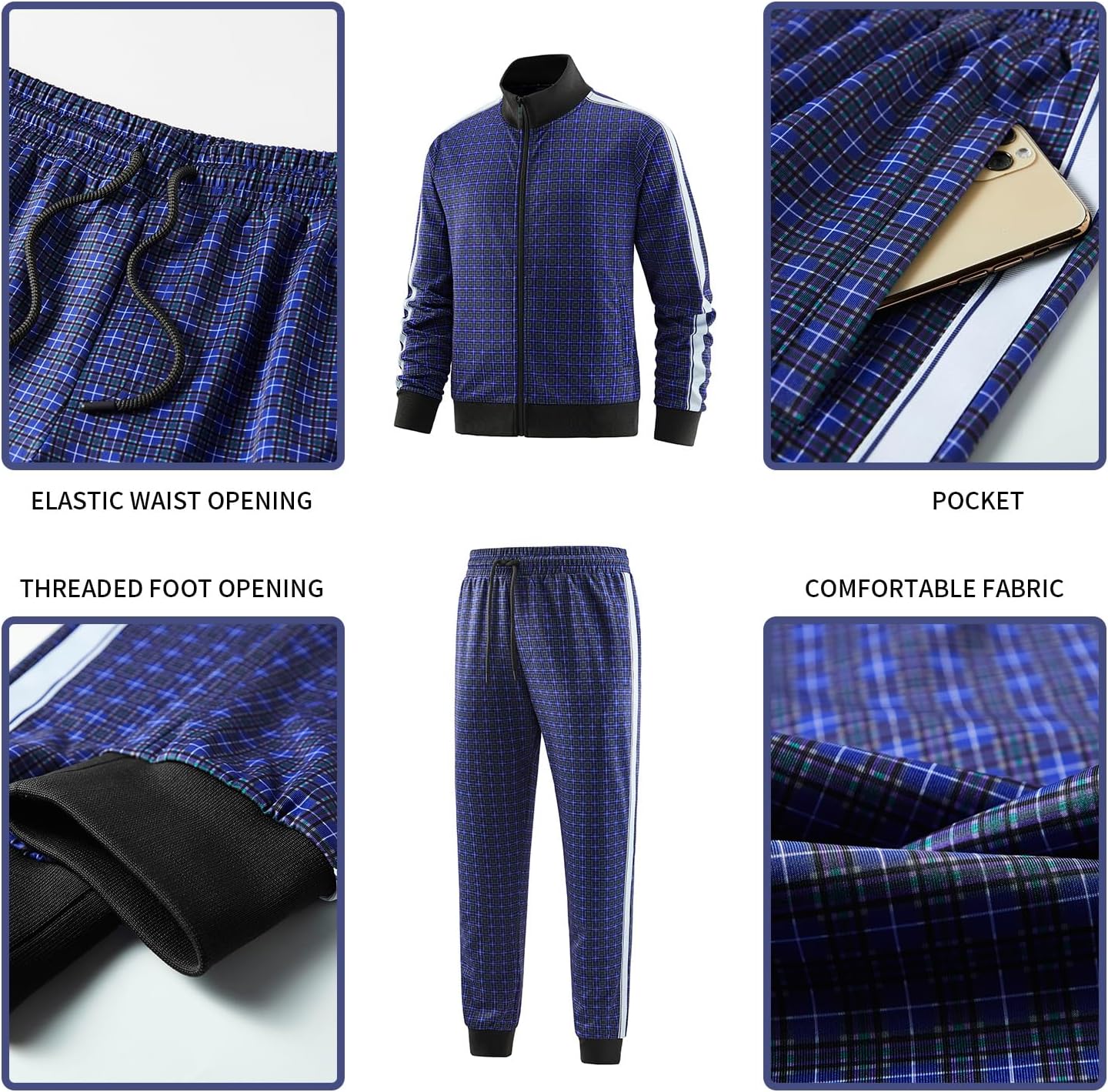 Men's Track Suits 2 Piece Stand-up Collar Long Sleeve with Double Side Pockets Jacket and Sweatpants