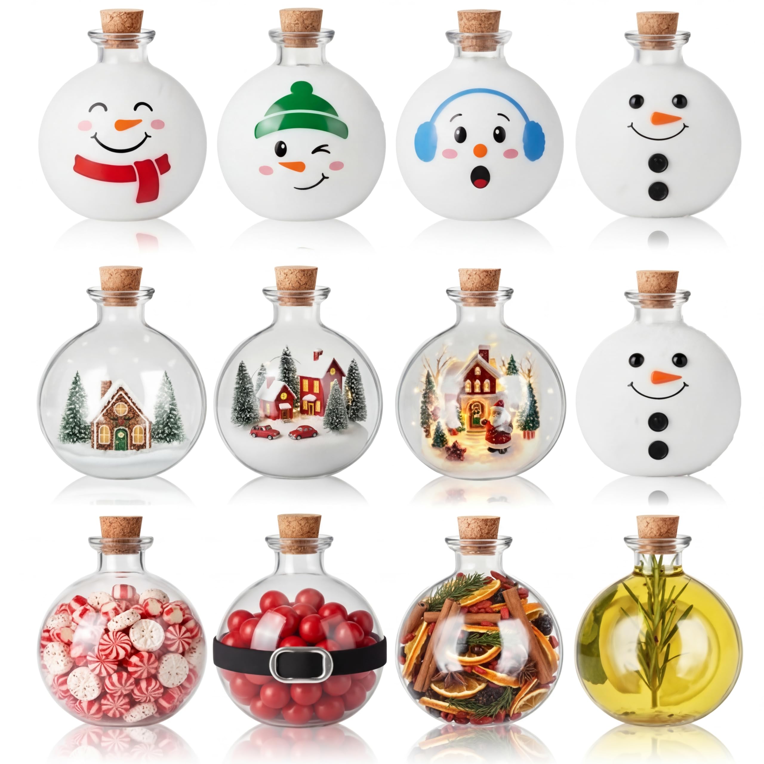 Tessco for you 12 Pcs Round Glass Bottles 8.5 oz Spherical Decorative Jars for Snow Globe, Candy Storage, Spice Containers, Wish Messages, Vanilla Extract, Potpourri DIY Crafts Gift(Classic)
