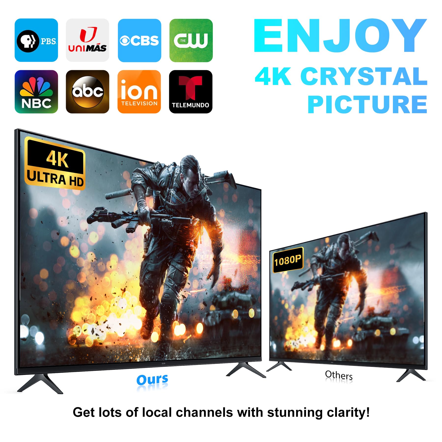 Antenna TV per Smart TV da interni, antenna digitale per canali locali, supporta 4k 1080p con forte base magnetica, ricezione
