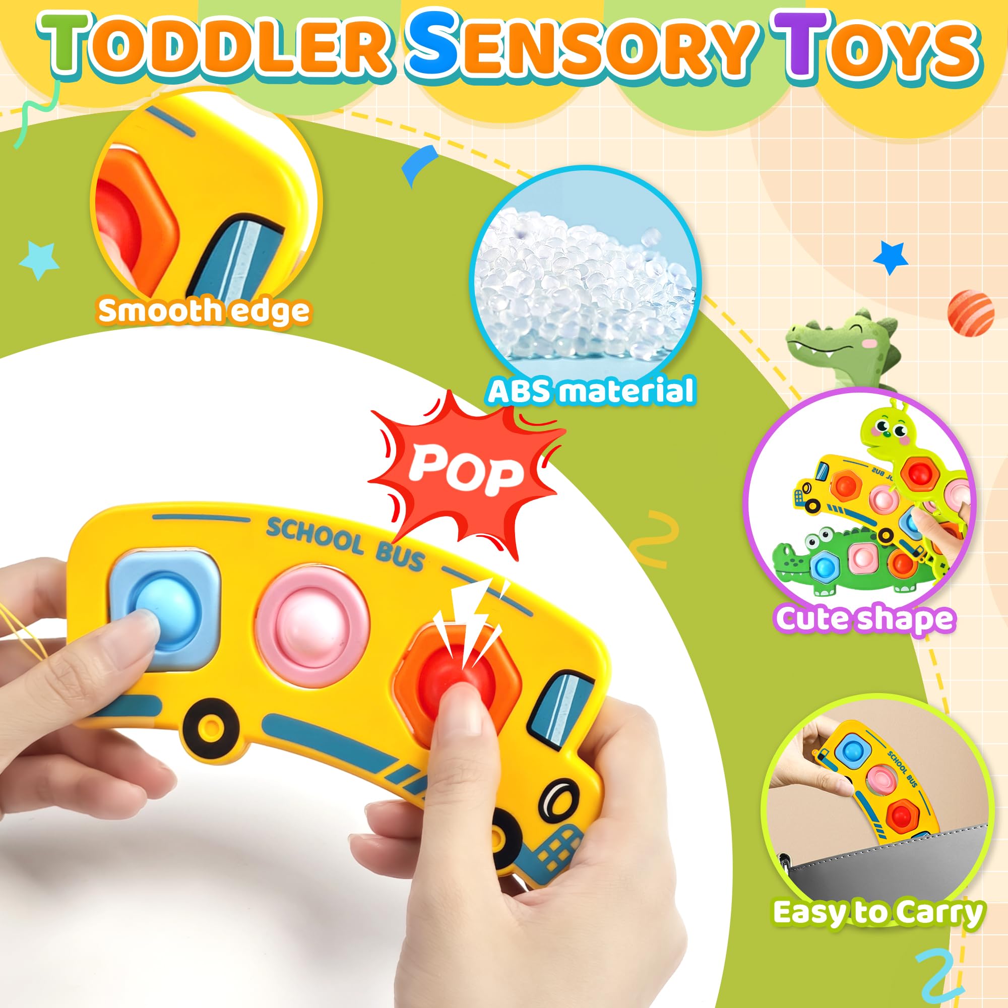 Pop it Fidget Toys per bambini, 3 pezzi, fidget popper, aereo, attività di viaggio, essenziali, sensoriali, spinner Montessori, giocattolo per apprendimento precoce, regalo per bambini di 1, 2, 3 anni