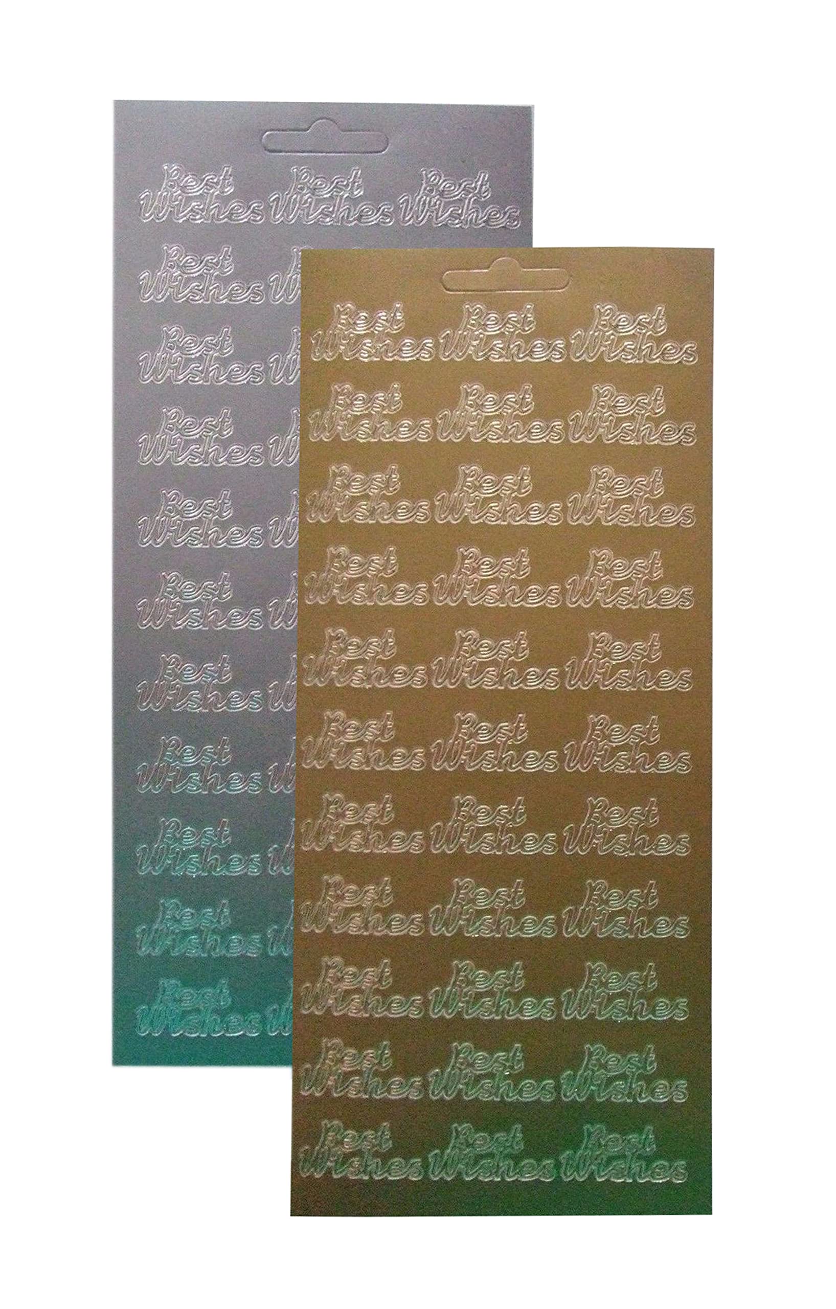 Vsorce4u 2 x Gold & Silver Sheets - Best Wishes Italic Modern Peel Off Sticker Sheet for Birthday, Card Making, Scrapbooking & Art & Craft