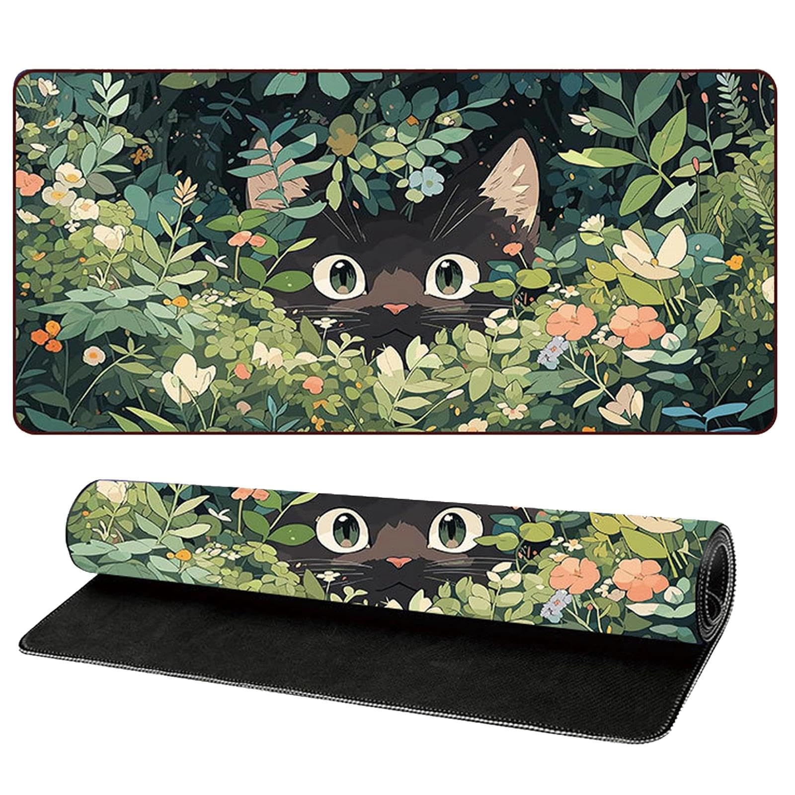 XXL Mouse Pad, Gaming Mat Xxl Desk Mat 800 x 300 mm, Gaming Desk Mat with Non-Slip Rubber Base, Large Mouse Pad with Cat Pattern for Home/Office