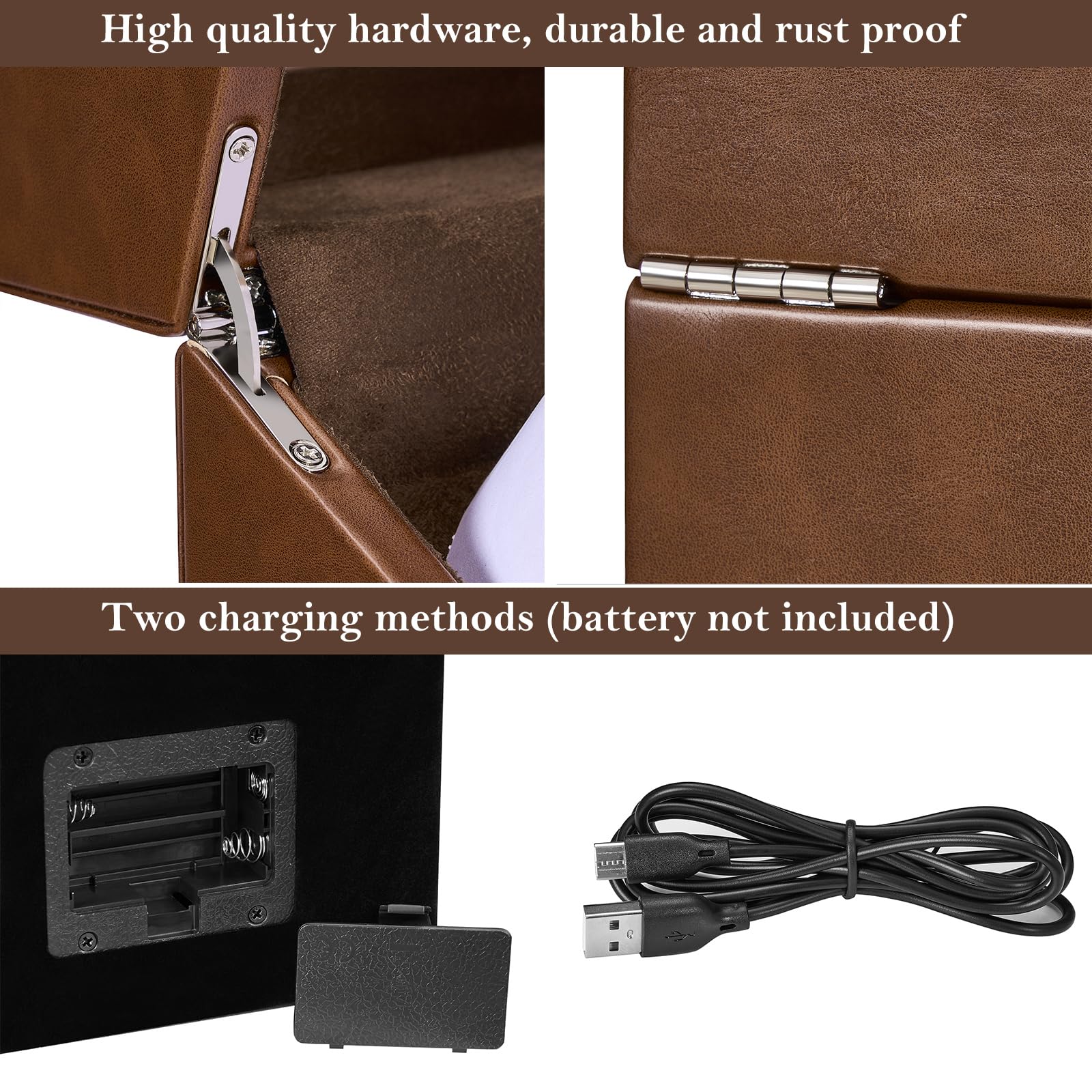 ANWBROAD Updated Double Watch Winder for Automatic Watches Watch Rotator with Super Quiet Motor Flexible Watch Pillows LED Backlight Watch Turner Watch Shaker 5 Modes Battery or USB UJWW001T