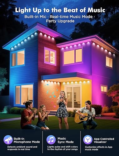 Miniatura 5 de FNY Luces permanentes para exteriores de 100 pies Smart RGB con 60 LED, IP67 impermeable para decoración al aire libre, aplicacióncontrol remoto,