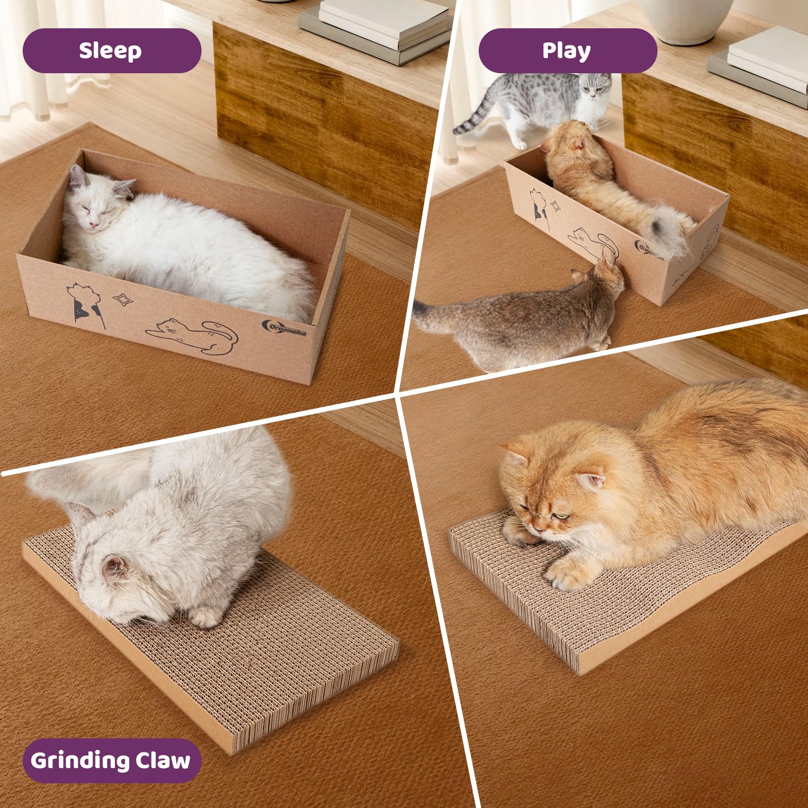 Cat Scratching Pad With Box - Double Sided Refillable Cardboard Scratcher For Cats (17"x10") - View #4