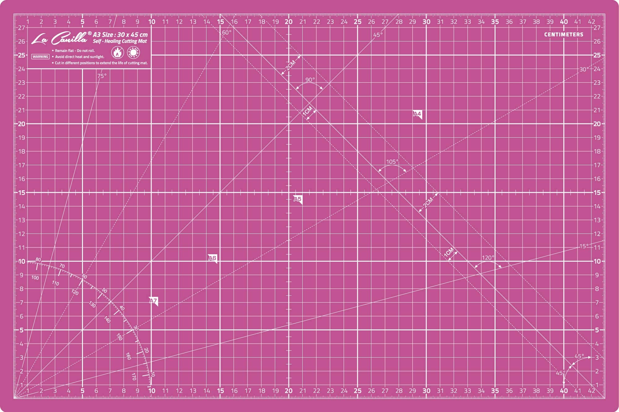 La Canilla Base de Corte A3 (Superficie 45x30 cm - 18x12”) Tapete Alfombrilla de Corte para Manualidades, Dibujo, Tabla Cutting Mat para Patchwork, Costura | Marcado en Centímetros y Pulgadas
