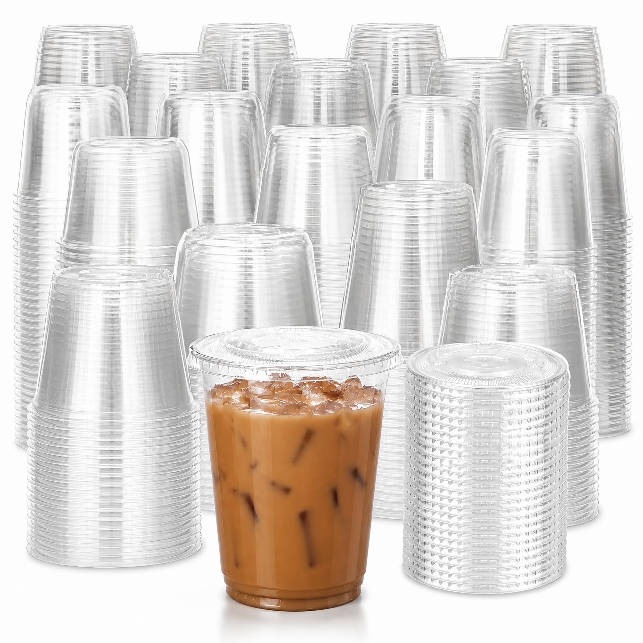 DINGIXOC 100 Pack Clear Plastic Cups 473ml with Lids Disposable to Go Cups