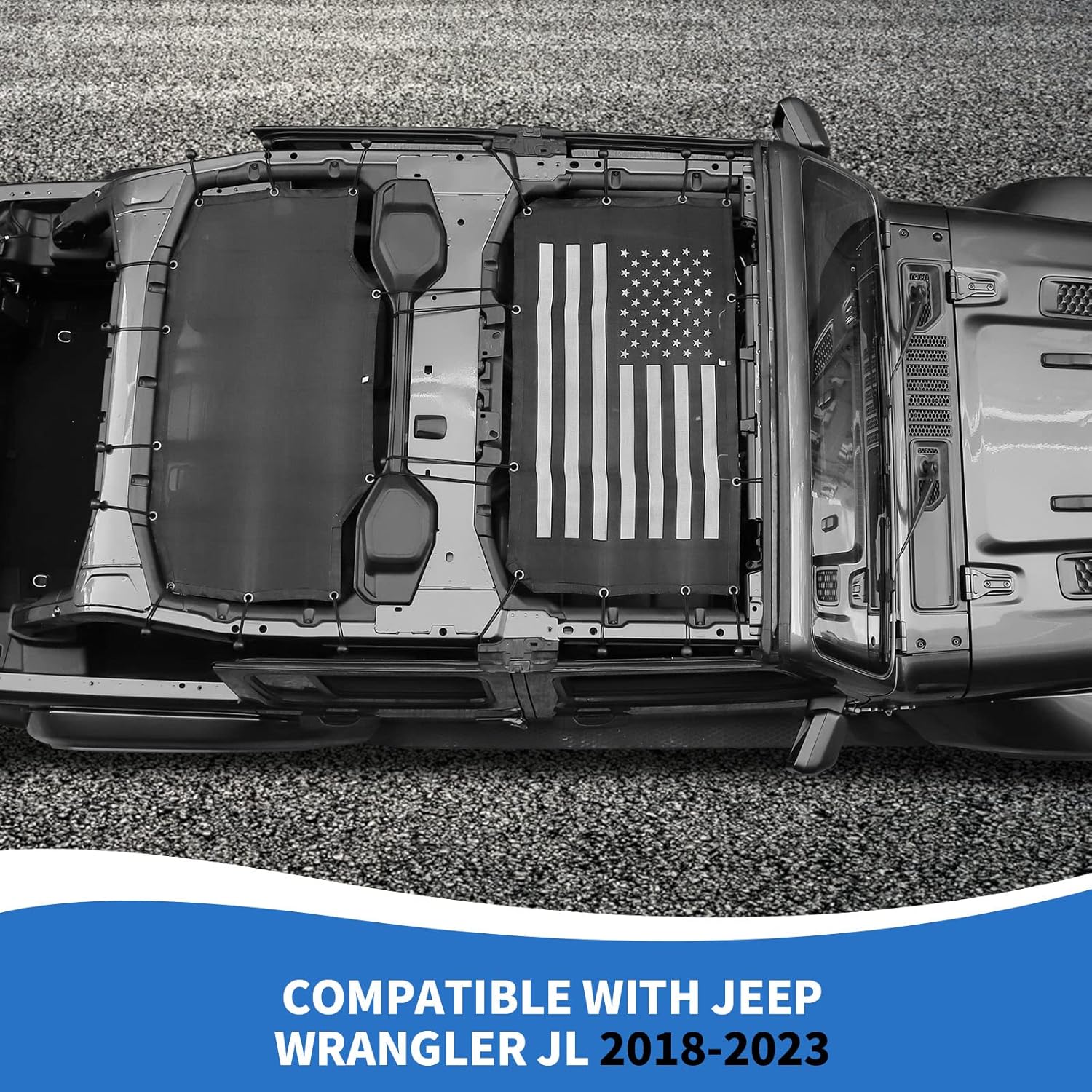 for JL Sunshade Mesh, USA Flag Sun Shade Bikini Top Cover Provides UV Sunshade Protection Compatible with 2018-2023 Jeep Wrangler JL 4-Door, American Flag