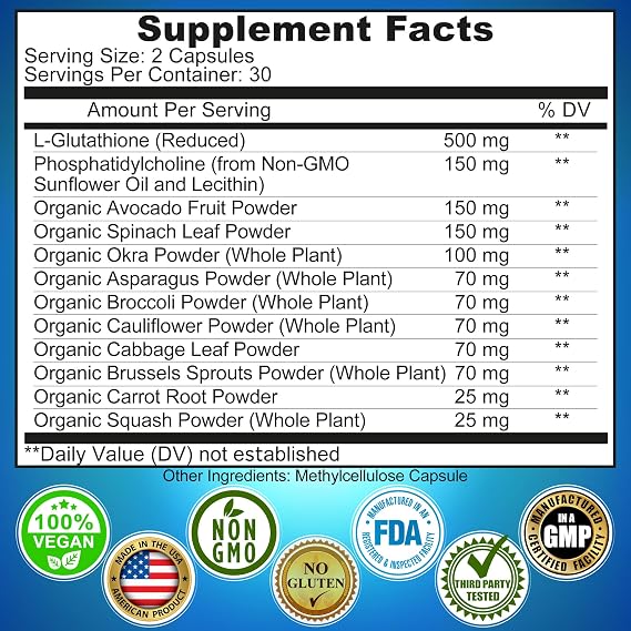 Daily Immune, Antioxidant & Energy Support Bundle Liposomal Glutathione 500mg with Whole Foods + Liposomal Vitamin C 1100mg Liquid Gel + Vegan Whole Food Multivitamin Without Iron