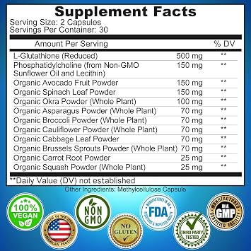 Daily Immune, Antioxidant & Energy Support Bundle Liposomal Glutathione 500mg with Whole Foods + Liposomal Vitamin C 1100mg Liquid Gel + Vegan Whole Food Multivitamin Without Iron