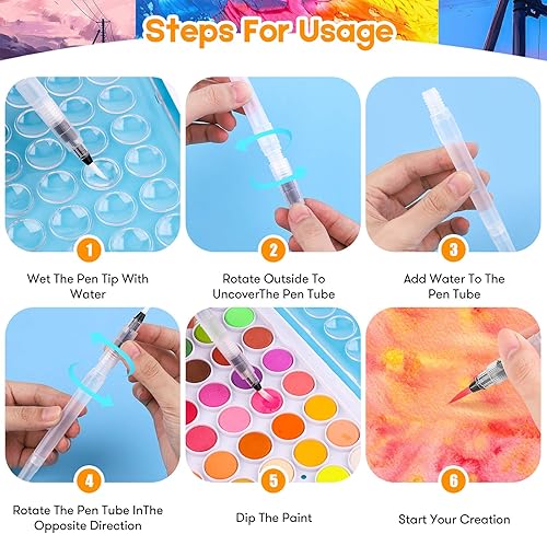 Miniatura 3 de Juego de pintura de acuarela, kit de pintura de acuarelas de 48 colores, colores de agua lavables con 10 pinceles, pincel, paleta, bloc de dibujo,