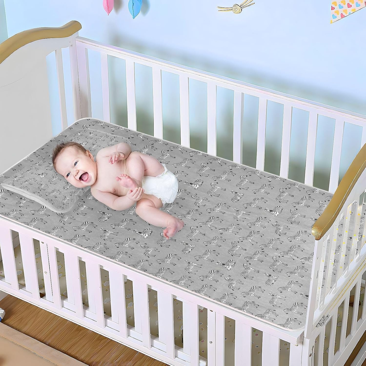 Baby Cooling Mat Zebras Ice Silk Breathable Mesh Summer Crib Mattress Pad with Pillowcase, Soft Cooling Sleeping Surface for Infant & Toddler, 52"x28"