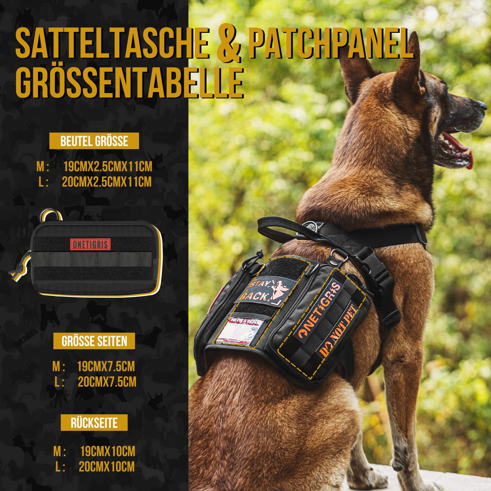 OneTigris Guardian Arnés para Perros Traje, Servicio Arnés para Perros con 3 Anillos D de Acero Inoxidable y Bolsillo de Gran Capacidad, Correa de Pecho con Cómodo Acolchado - Negro