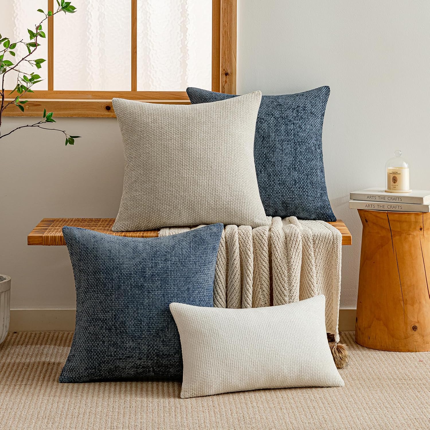 a moment Grey-Beige Chenille Throw Pillow Covers 24x24 Inch Pack of 2 Modern Decorative Throw Pillow Cases Farmhouse Cross Throw Pillowcases Home Decor for Sofa Bedroom Living Room