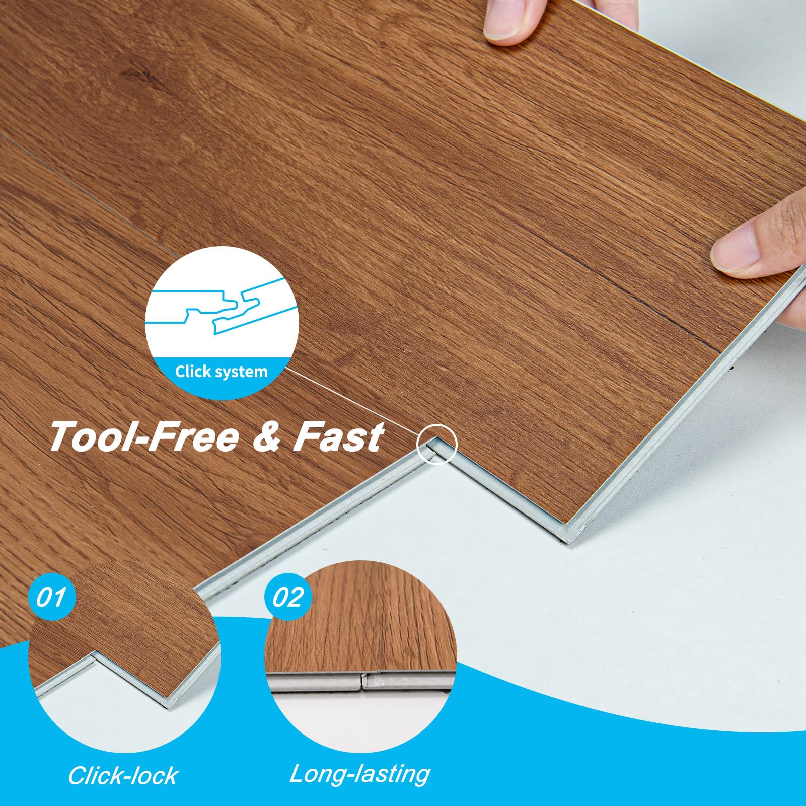 Art3d Azulejos de piso SPC con textura de madera con bloqueo de clic, paquete de 24 unidades, tablones de vinilo de 24 x 6 pulgadas, suelo impermeable para sala de estar, cocina, sótano, ideal para