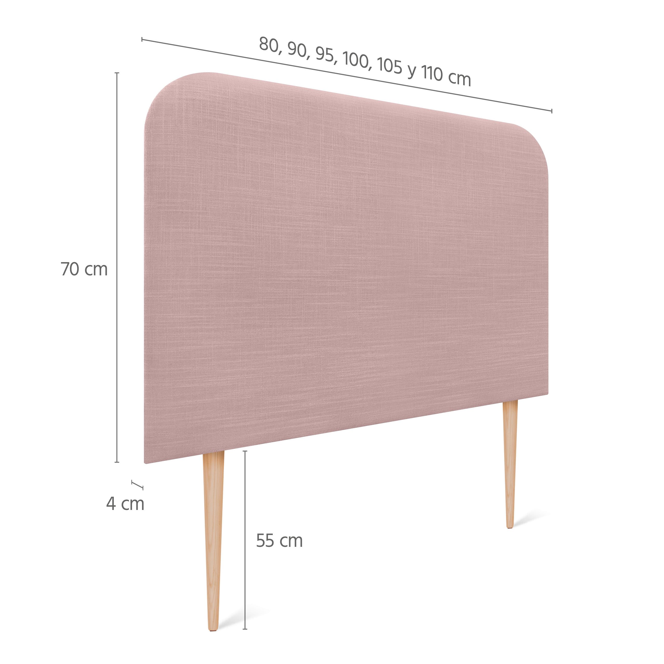 DHOME Cabecero Tapizado Liso Curvo Lino 70cm Altura con Patas para Pared Acústicos Cabeceros Absorbentes Cabezal Cama Dormitorio (Rosa Palo, 90cm)