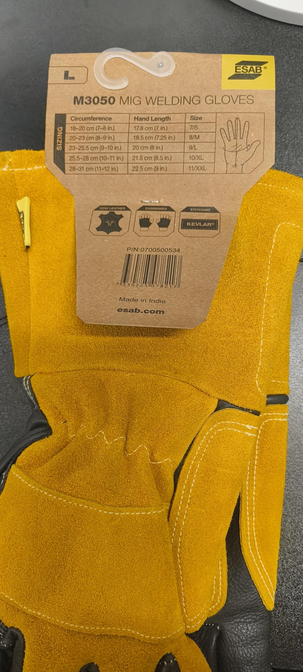 ESAB M3050 Gants de soudage en cuir résistant à la chaleur pour MIG WIG WIG MMA avec coutures en Kevlar Taille M/L/XL/XXL (M(8))