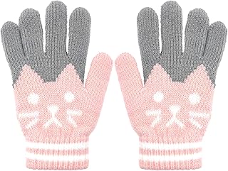 ALLY-MAGIC Kids Winter Warm Knitted Soft Cute Cat Thermal Full Fingers Stretch Gloves for Outdoor School Costume Daily Wearing for Boys Girls