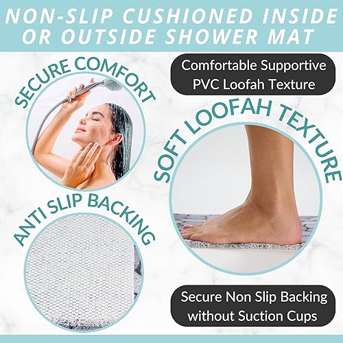 Miniatura 2 de ENKOSI Alfombra antideslizante para ducha y baño Loofah - Comodidad acolchada suave - Sin ventosas para bañeras lisas o texturizadas - Drenaje
