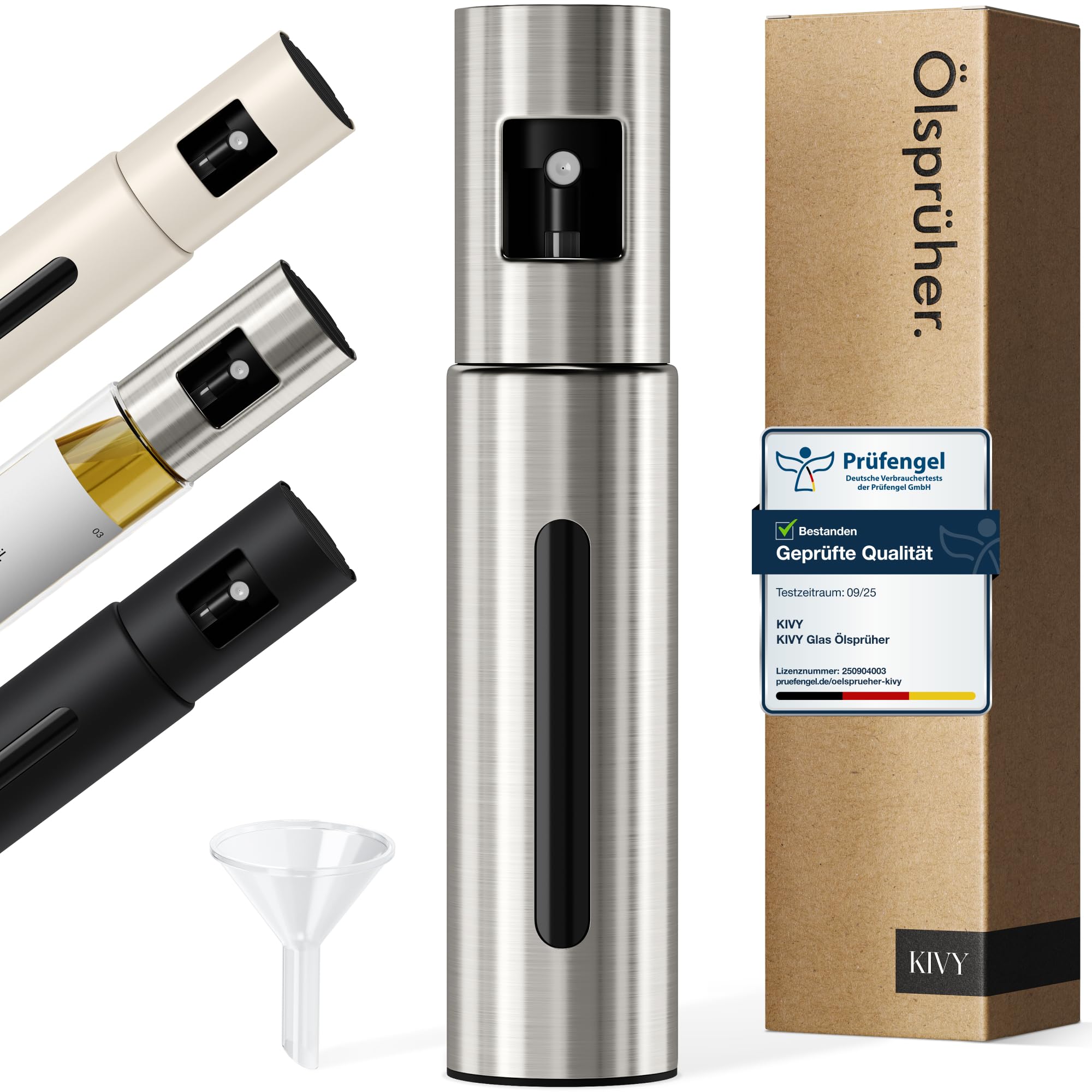 KIVY Ölsprüher [100ML] - Öl Sprühflasche mit Präzisem Sprühkopf - Ölspray Oil Sprayer Oelsprüher - Ölsprühflasche Ölzerstäuber - Sprühöl Kochen Ölsprayer - Olivenöl Spray Öl-Sprühflasche - Edelstahl
