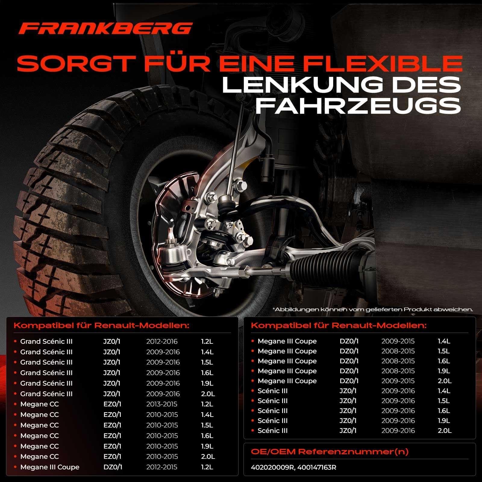 Frankberg Achsschenkel komplett Vorderachse Rechts Kompatibel mit M.e.g.a.n.e III Coupe DZ0/1 M.e.g.a.n.e III Schrägheck B3 BZ0/1 Scénic III JZ0/1 Replace# 400147163R
