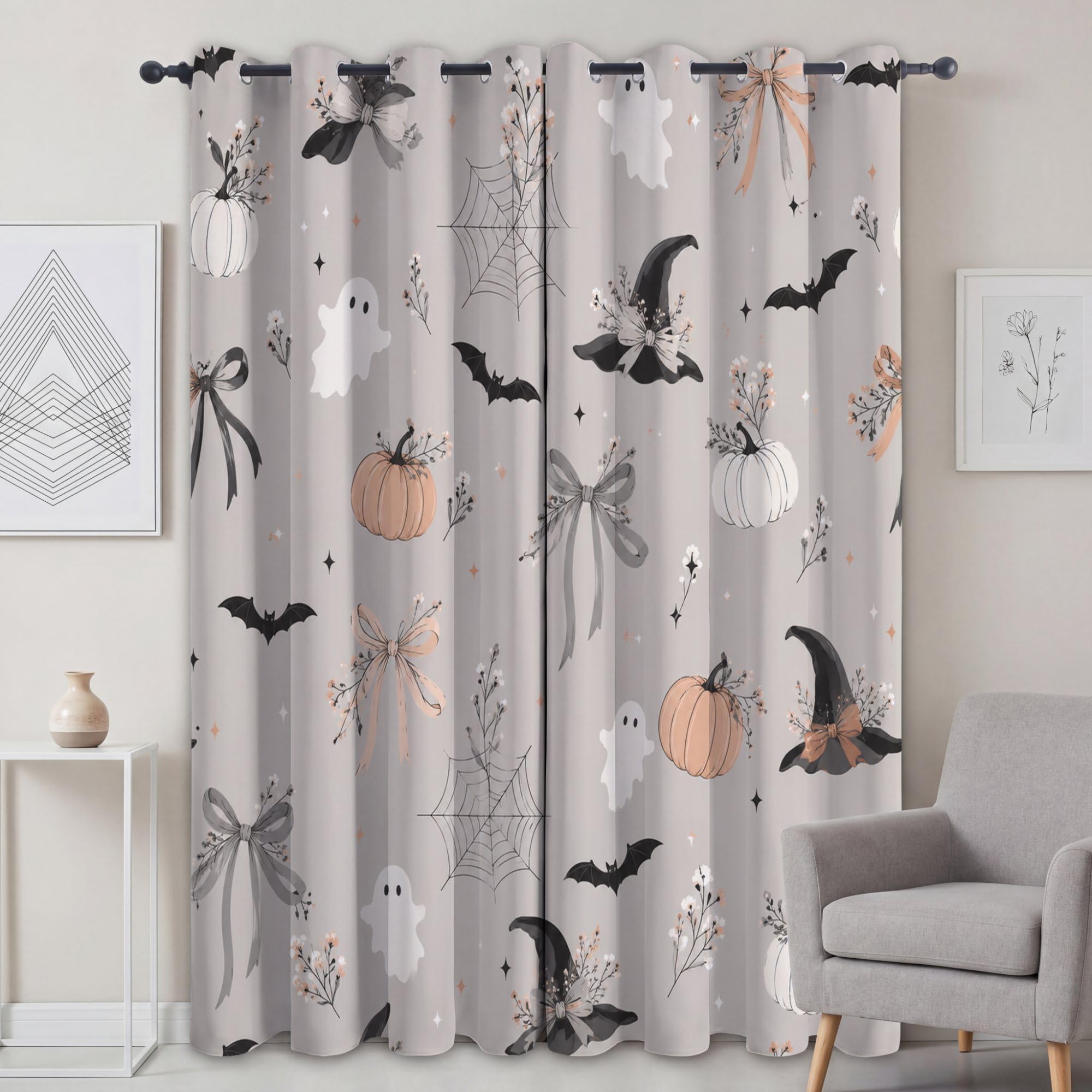 Cortinas estampadas para oscurecer la habitación, Halloween, 66 pulgadas de