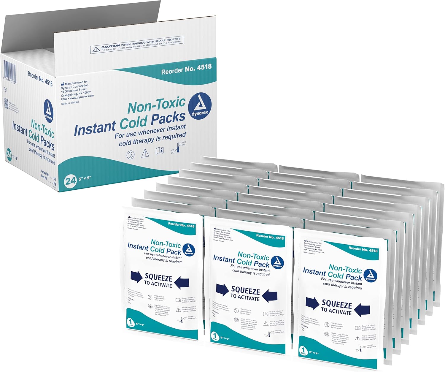 Dynarex 4518 Instant Cold Pack with Urea, 5"x9", Pack of 24