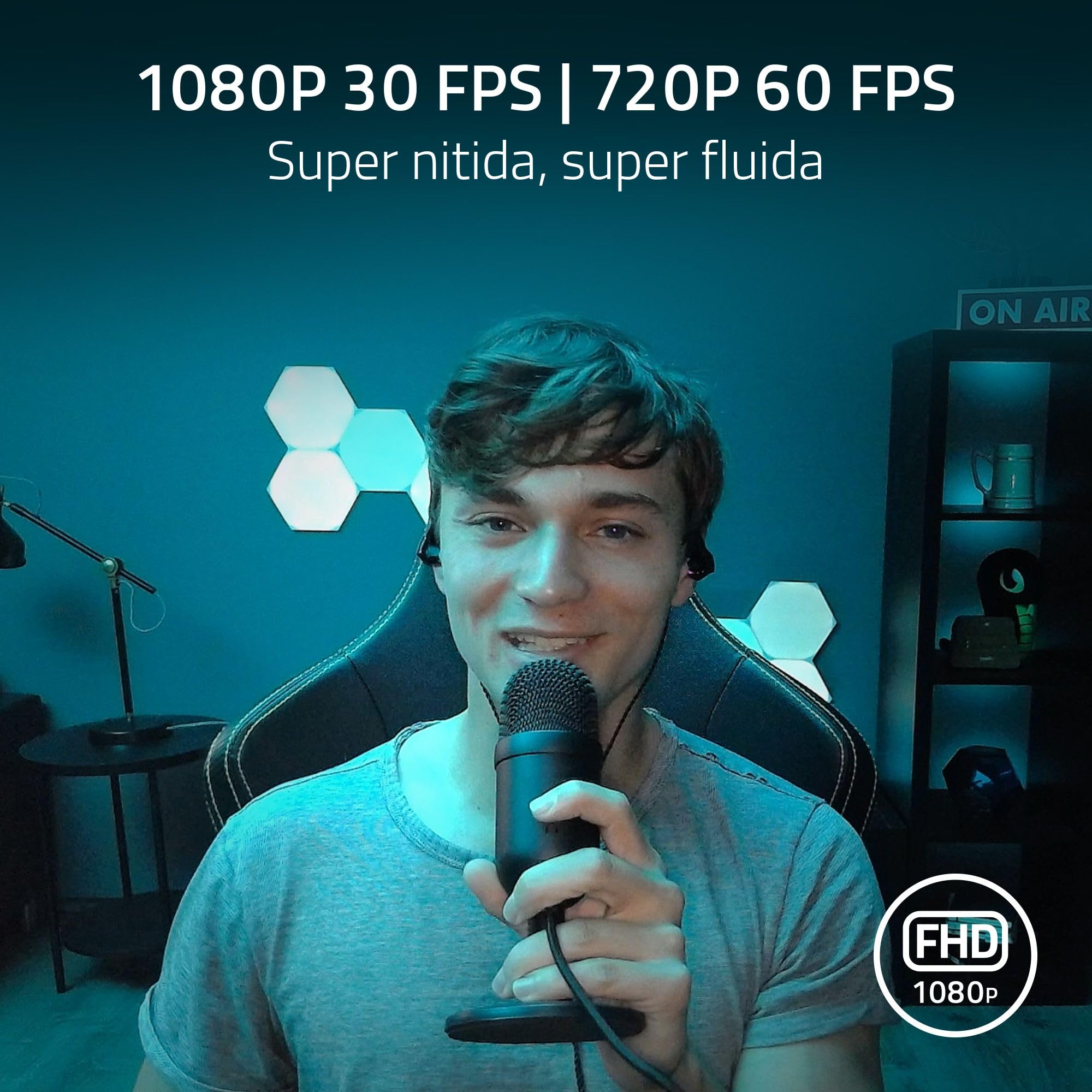 Razer Kiyo - Fotocamera di trasmissione con anello di luce (fotocamera web USB, video HD 720p, 60 FPS, compatibile con Open Broadcaster Sofware, Xsplit, autofocus, connessione per treppiede) Nero