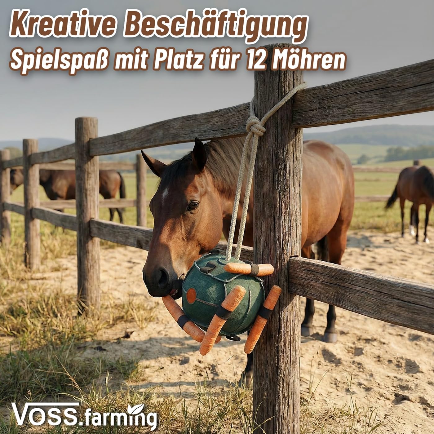VOSS.farming 3X Pferdespielzeug Möhrenball Ø 22cm aus Leder mit Kokosfüllung für 12 Möhren